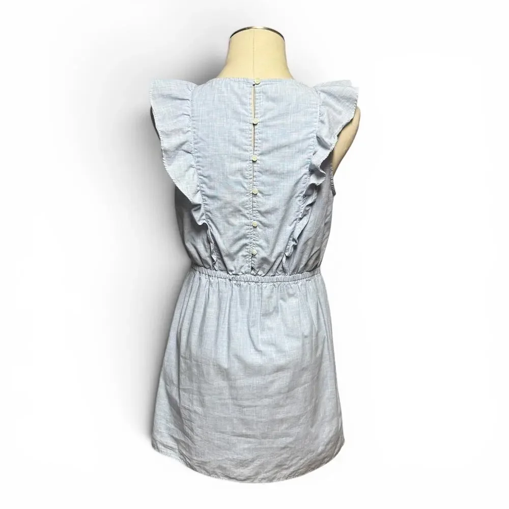 Madewell Cotton Bellflower Ruffle A-Line Mini Dress Chambray Blue 6